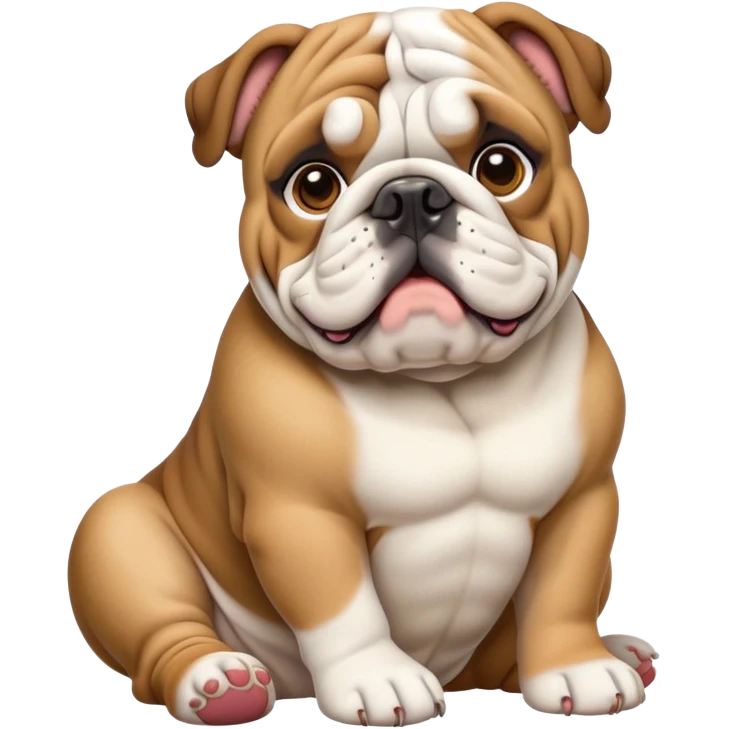 cinematic-[english bulldog]-realistic-full-body-sitting-emoji,-tail-resting-loosely-beside-its-paws,-head-tilted-dramatically,-sleek-[fawn]-fur,-simplified-yet-realistic-focused-features,-highly-detailed,-glowing-with-an-almost-sarcastic-glow emoji