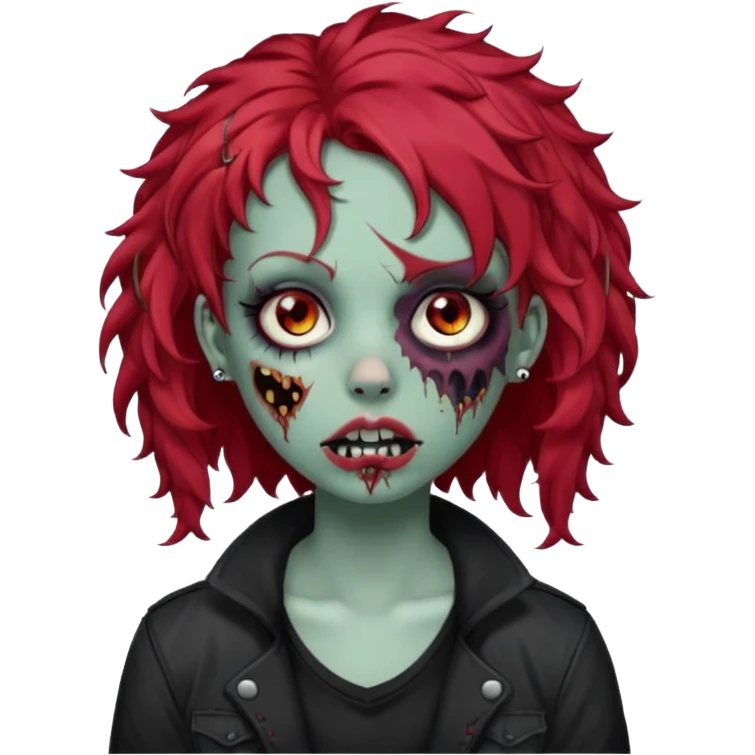 zombie girl red hair cacheado com piercings na boca e nariz roupa emo emoji
