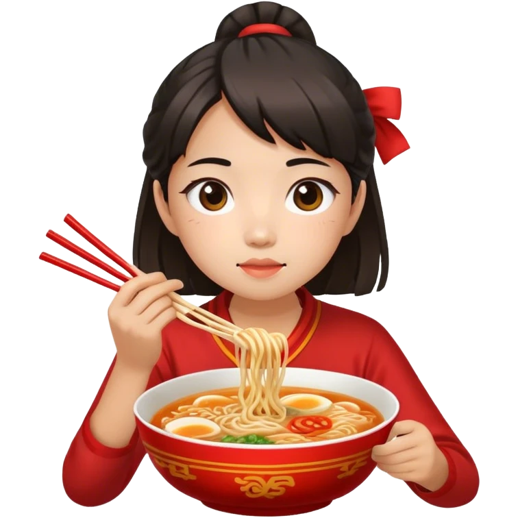Chinese girl eating ramen emoji