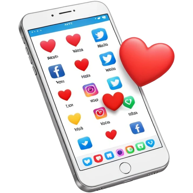  smartphone showing a colorful social media post with a heart and image icon emoji