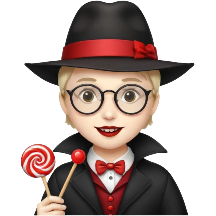 Vampire with lollipop, hat and glasses emoji