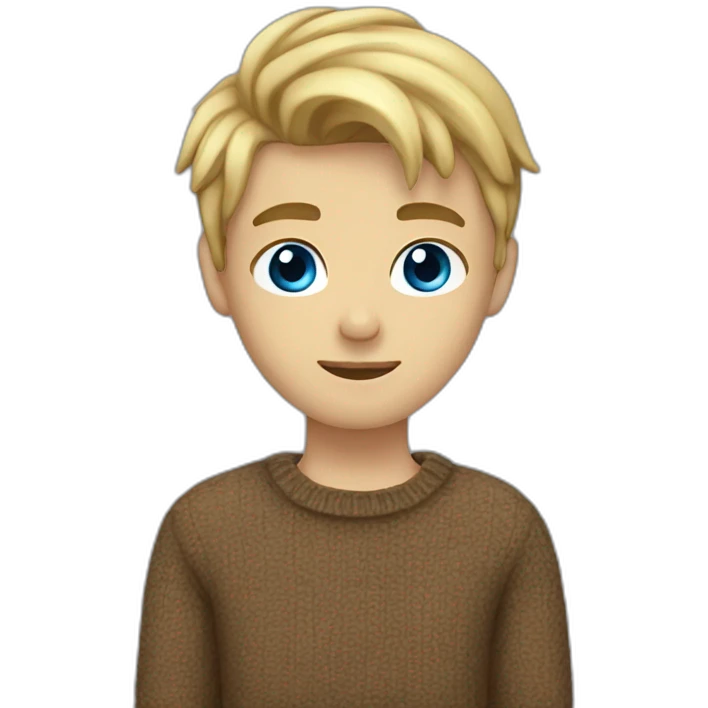 blond boy, 22 years old, with blue eyes, dark eybrows and shorter hair and a brown wool pullover emoji