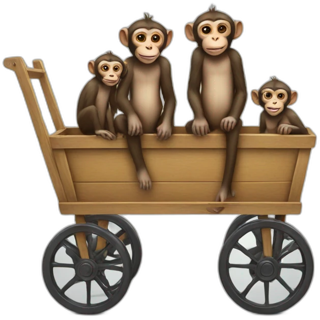 monkeys are standing on a cart emoji