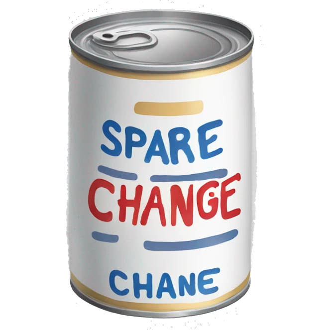 Open soup can that says spare change emoji
