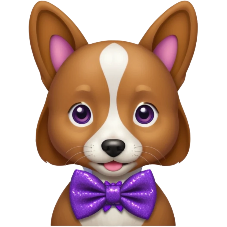Cachorro adulto com gravata roxa com glitter emoji
