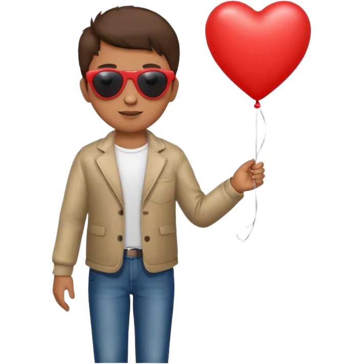 boy with sun glasses holding red heart balloon emoji