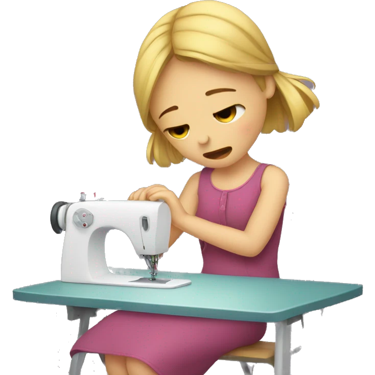 Girl crying at sewing machine emoji