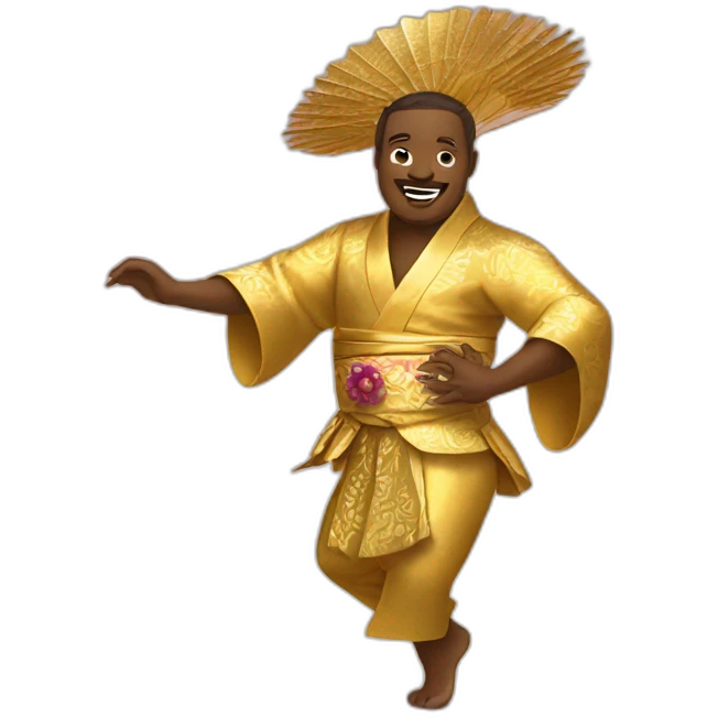 A lord dancing samba wearing a golden kimono emoji