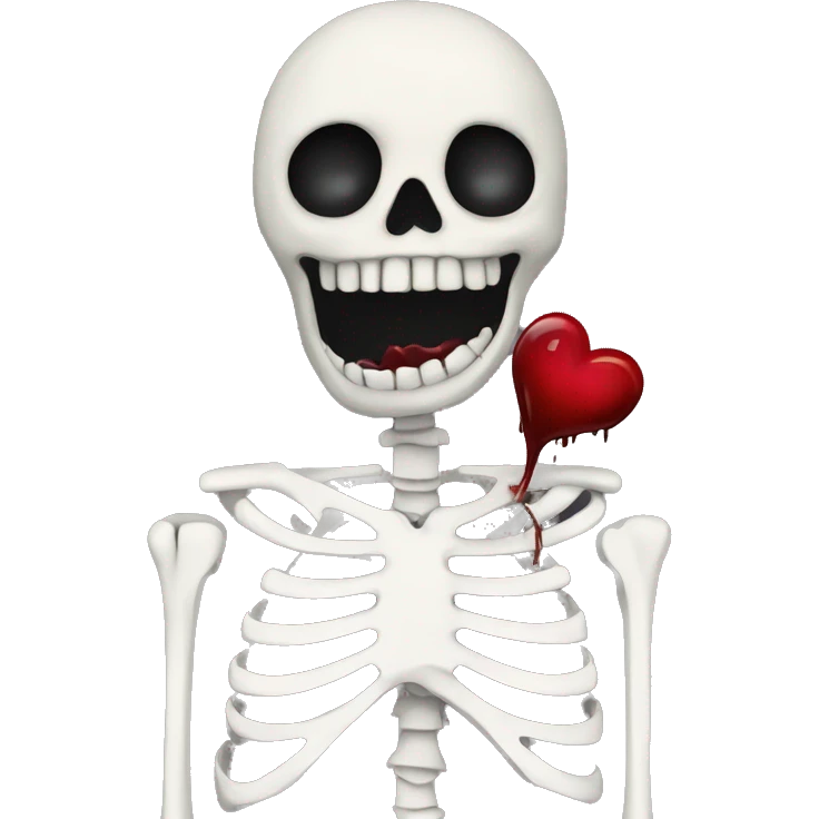Skeleton holding a black bleeding heart emoji