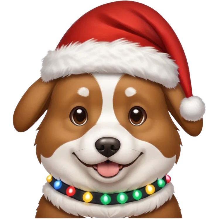 dog wearing Santa hat and Christmas lights emoji