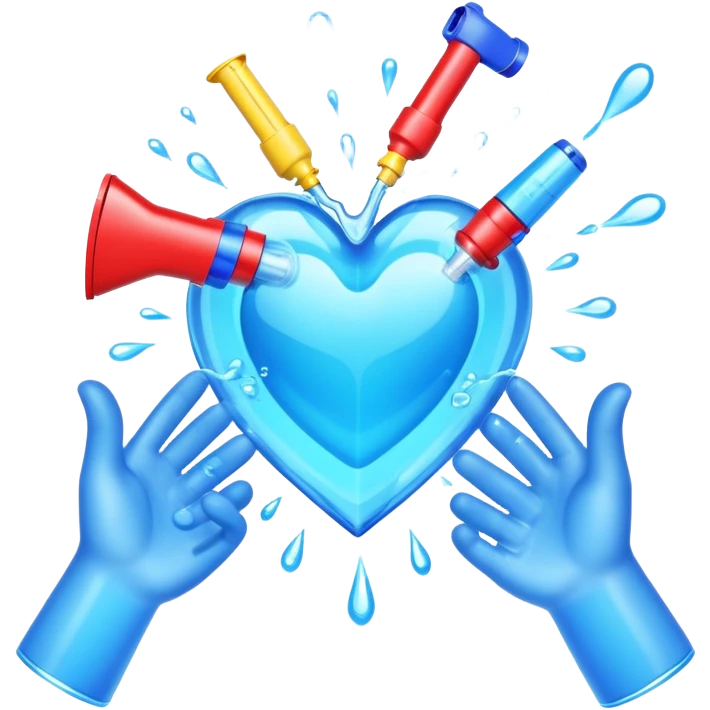Water gun shooting through a heart made of handa emoji