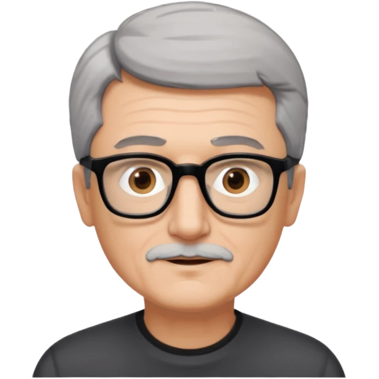 man 60 short grey hair, brown eyes small black rectangle glasses, no beard and no mustache emoji