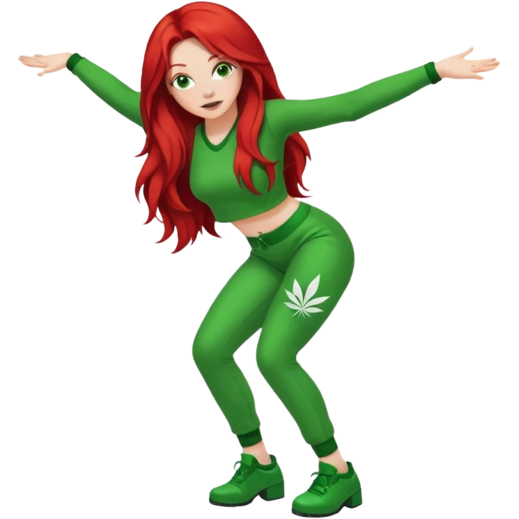 lady twerking with long red hair and green 420 outfit emoji