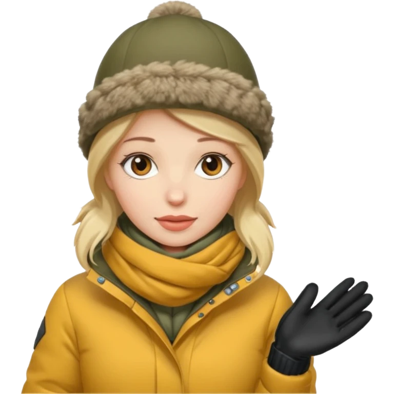 Woman bundled up with parka, hat, scarf, gloves emoji