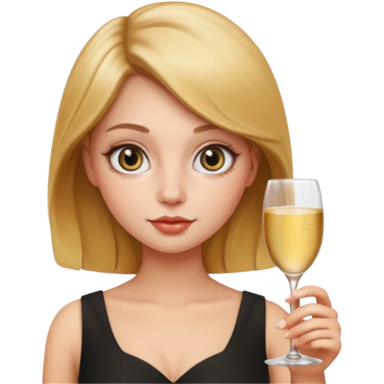 leo woman holding a glass of champagne, realistic apple emoji style, minimal details, round face, big eyes emoji