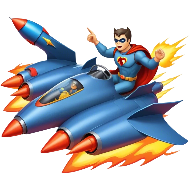 man riding a rocket batmobile boom!  emoji