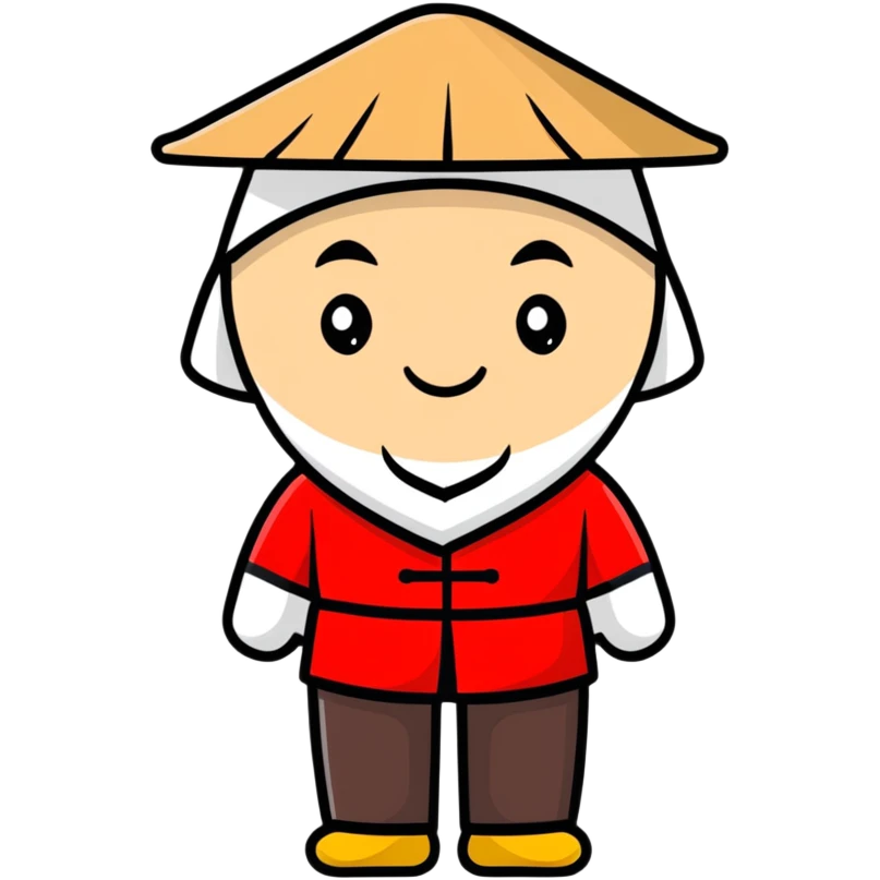 man with Chinese cap, traditional Asian conical hat emoji