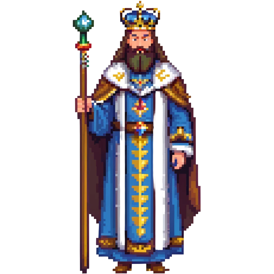 Russian Tsar with ornate crown, luxurious royal robes, long beard, holding scepter emoji