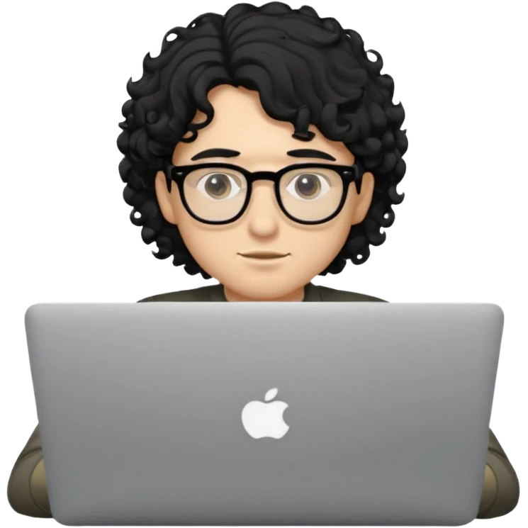 guy with wavy kinda curly black hair and light-to-medium skin tone like latino, half white and brown and glasses, with a macbook emoji