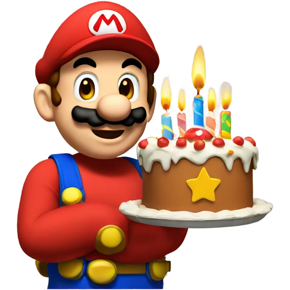 Mario with birthday cake emoji