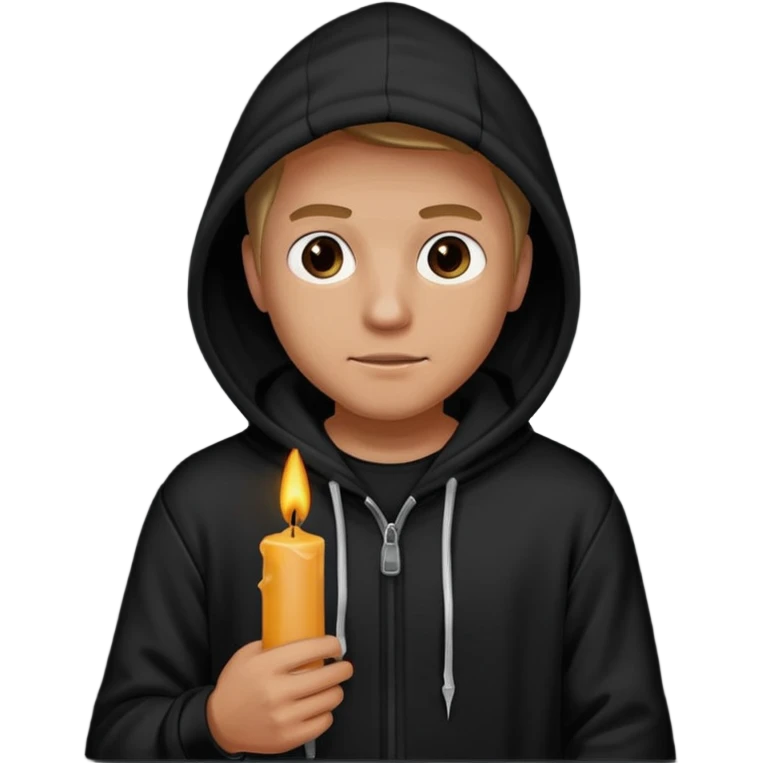 man in black hoodie hold a black candle emoji