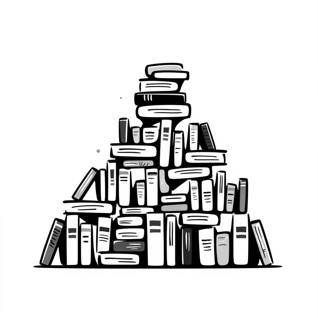 A hand-drawn mountain made of many books stacked on top of each other emoji