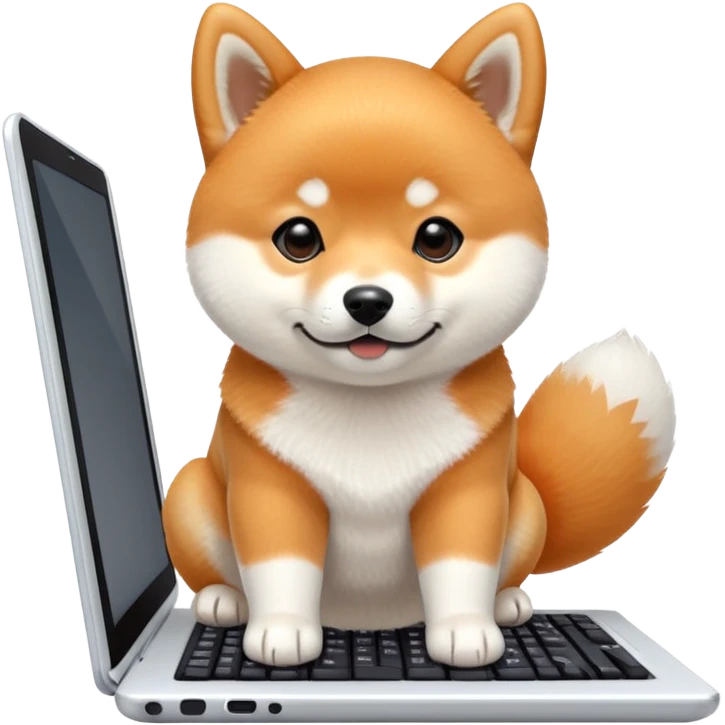Shiba inu puppy playing with windows notebook  emoji