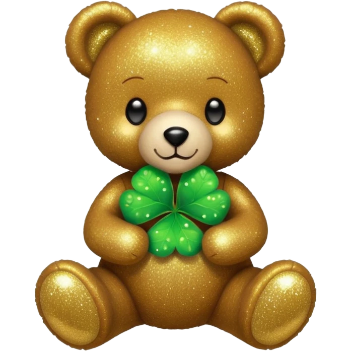 Glitter Teddy with four-leaf clover emoji