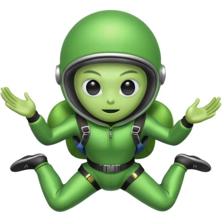 Skydiving alien with parachute and UFO emoji