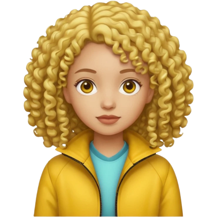 girl with yellow jacket, curly hair emoji