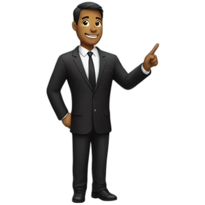businessman  in a black suit pointing up with his finger emoji