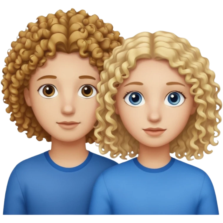 two best friends one brown eyes curly hair and the other, blond straight hair, blue eyes emoji