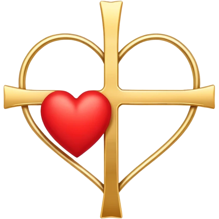 Two red  heart outlines  entwined with a simple gold cross  emoji