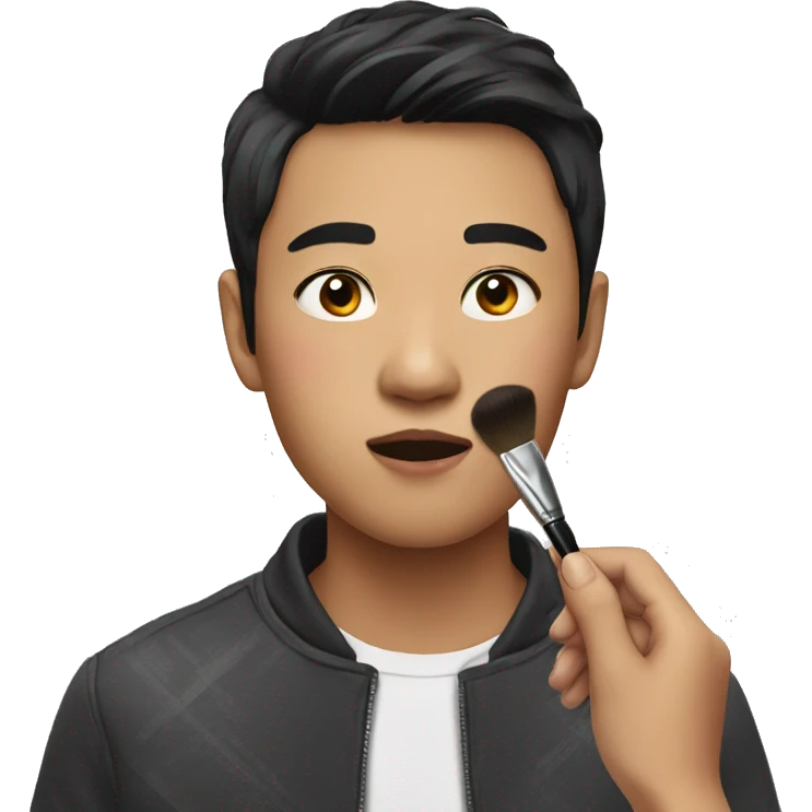Asian boy taking makeup emoji