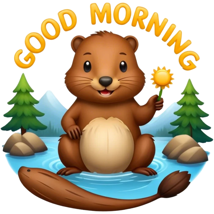 Beaver with inscription good morning  emoji