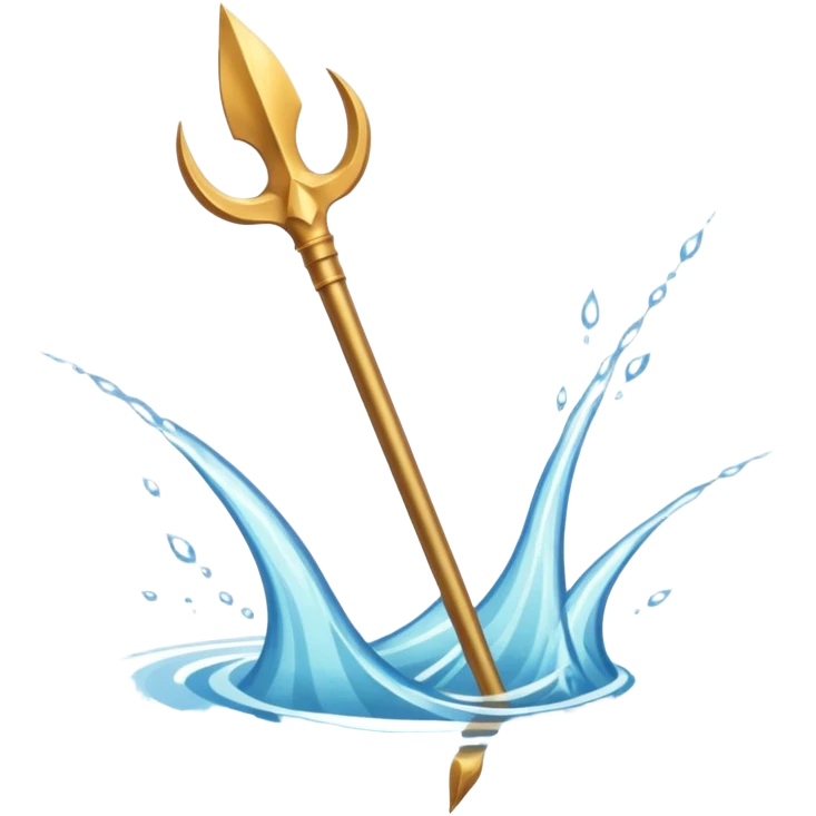 Golden three-pronged spear, water swirling around it, symbol of the sea. emoji