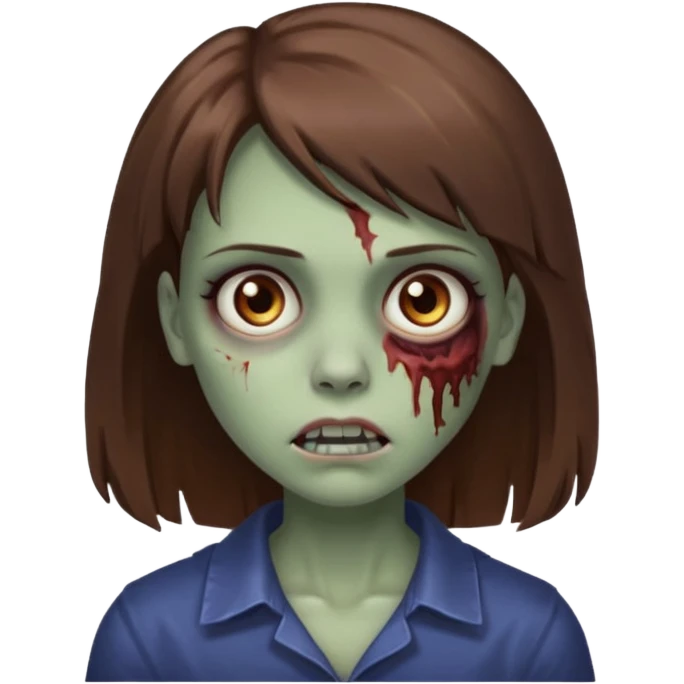 zombie mulher olhos castanhos cabelos castanhos com franja de lado  emoji