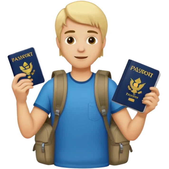 blonde haired Traveler character with passport, backpacker, male emoji