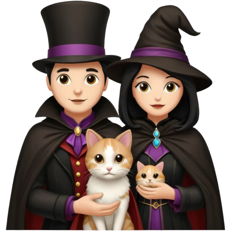 magician couple and their pet cat emoji