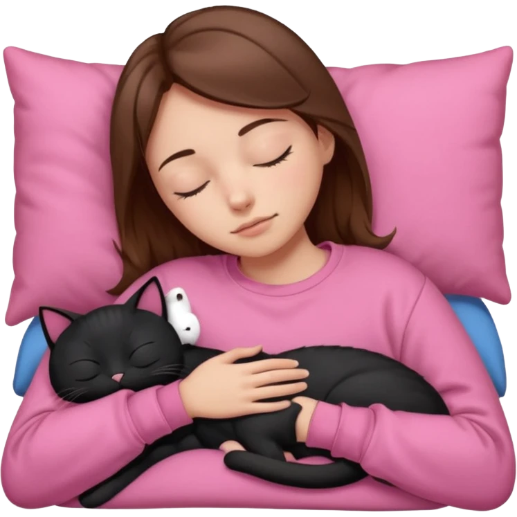 sleeping pink sweatshirt brown hair Sleeping black cat emoji