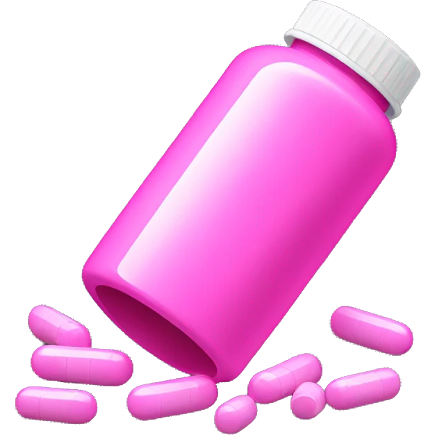 Pink pill bottle and pills emoji