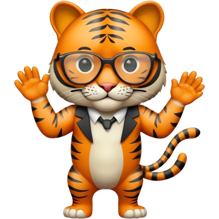 un tigre con gafas oscuras parado en dos patas bravo con la mano en la derecha en la pose: Firme emoji