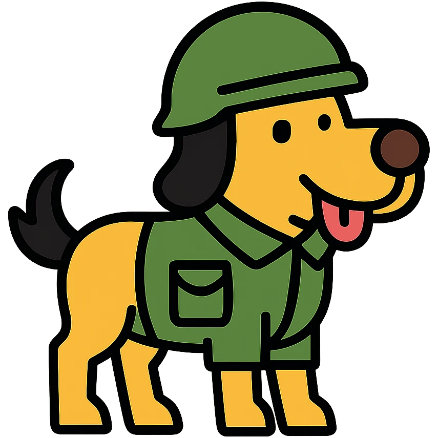 Comical character that is half dog half pony wearing soldier attire with helmet emoji