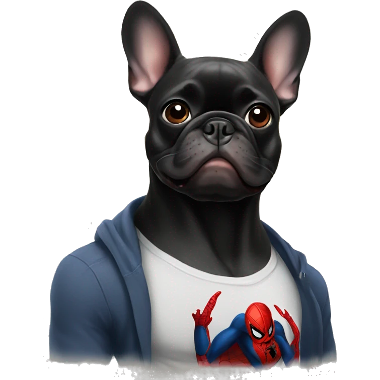 Black French bulldog spiderman emoji