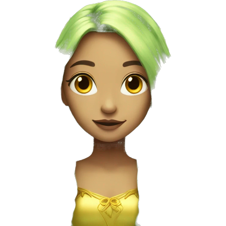 Beautiful, fairy, gold, yellow, green, long hair, big wings emoji