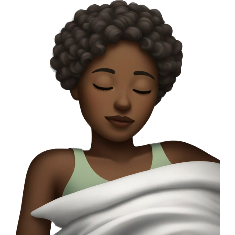 Woman sleeping with curly dark brown hair and dark skin sleeping emoji
