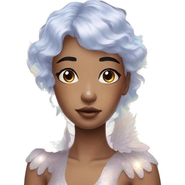 Holographic angel with huge wings glitter freckles ethereal emoji
