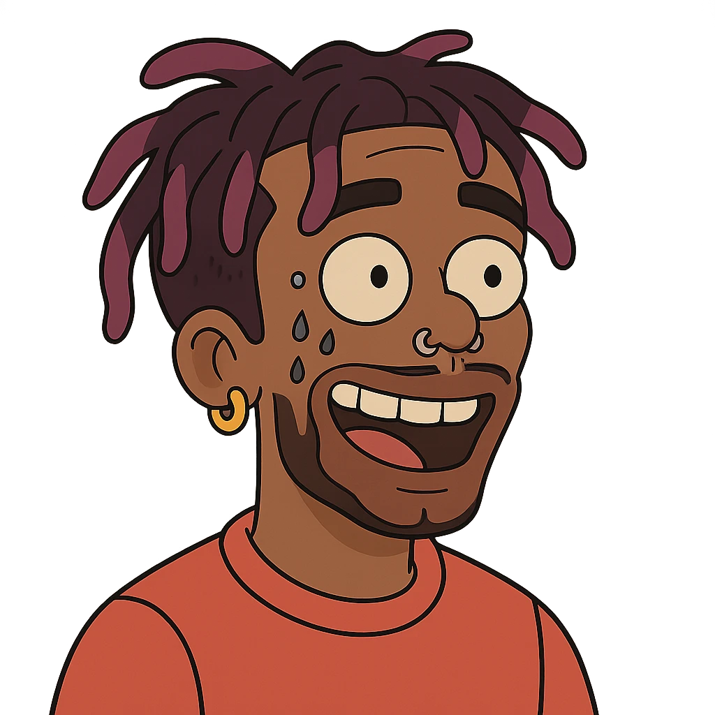 cartoon style portrait of Lil Uzi Vert, colorful, energetic, with signature facial piercings and unique hairstyle emoji