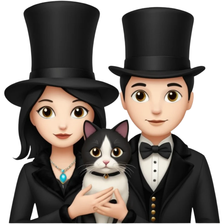 magician couple and their pet cat emoji