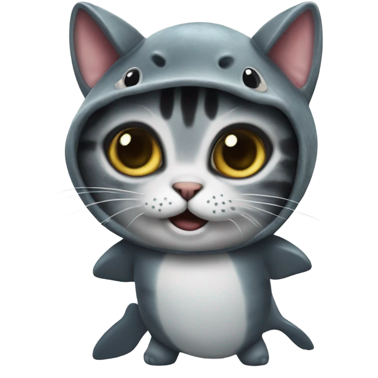 Adorable big eyed cat in shark costume realistic  emoji
